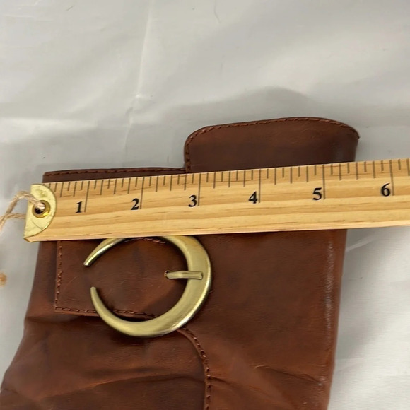 CL BY LAUNDRY Fanciful Cognac Pointed Toe Boots Vegan Brass Buckle Y2K Vibe 7M - Picture 12 of 13